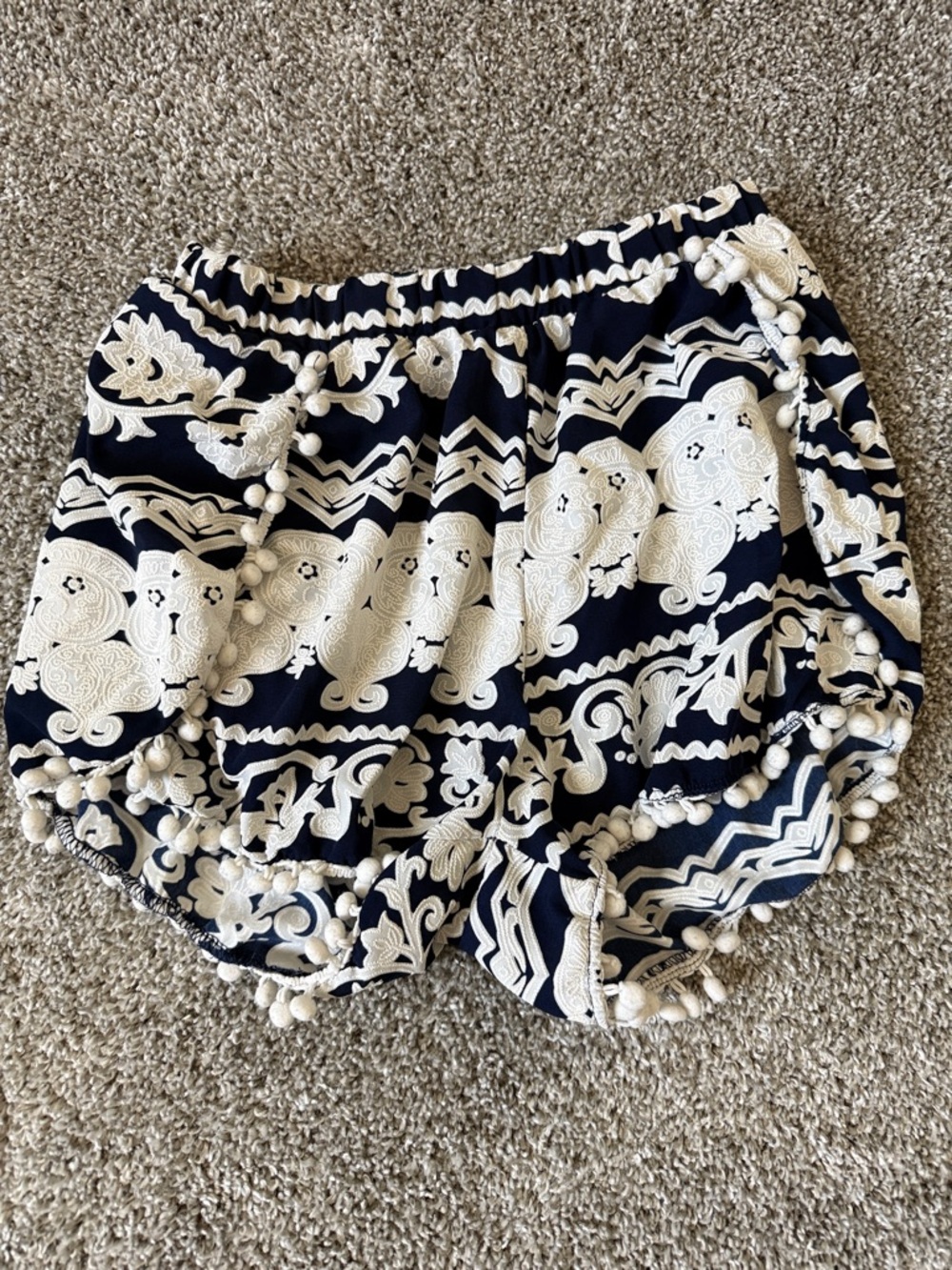 Women's Navy and White Pom-Pom Patterned Shorts